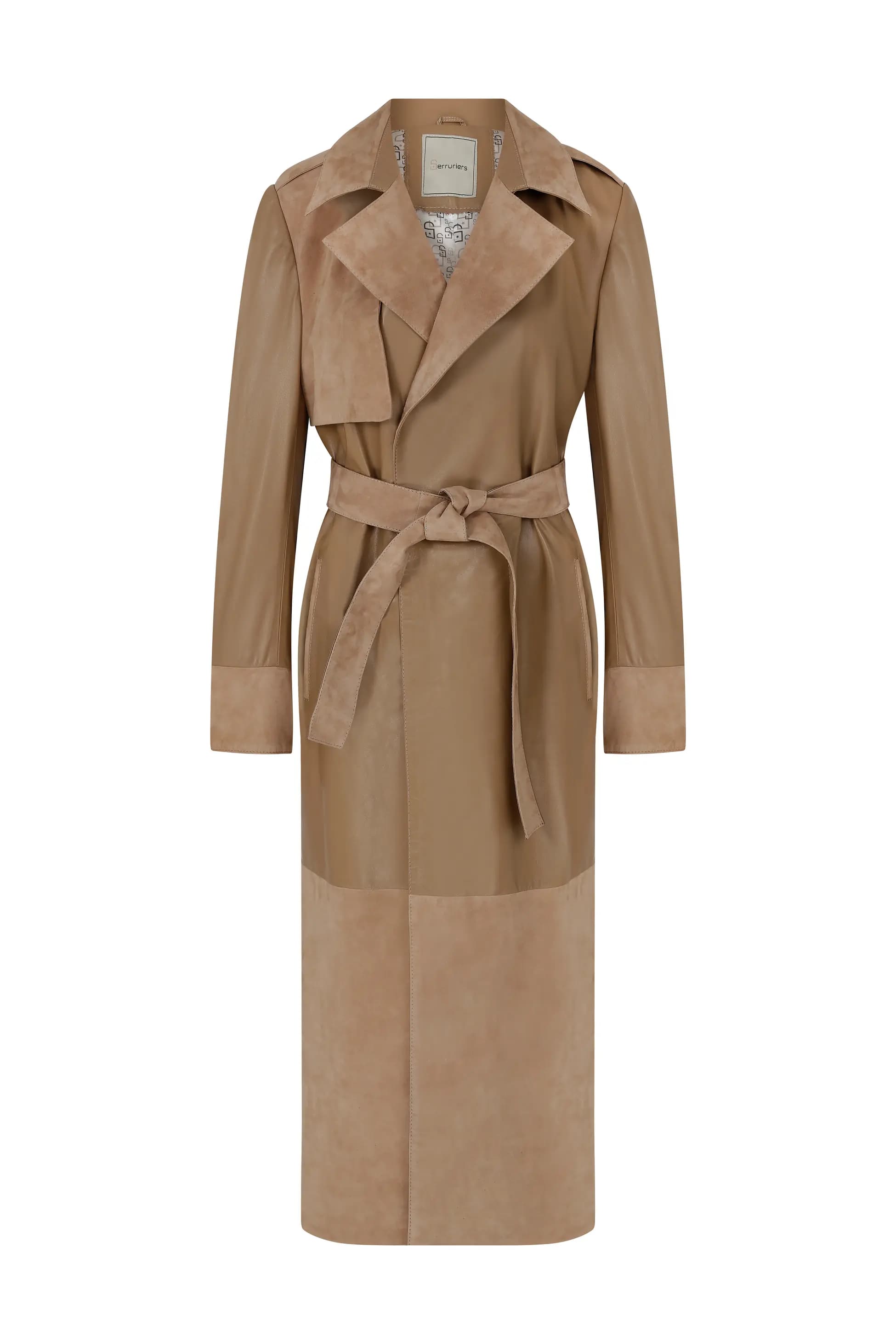 Süet Detaylı Kadın Deri Trençkot